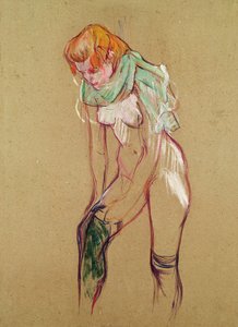 Woman Pulling Up Her Stocking